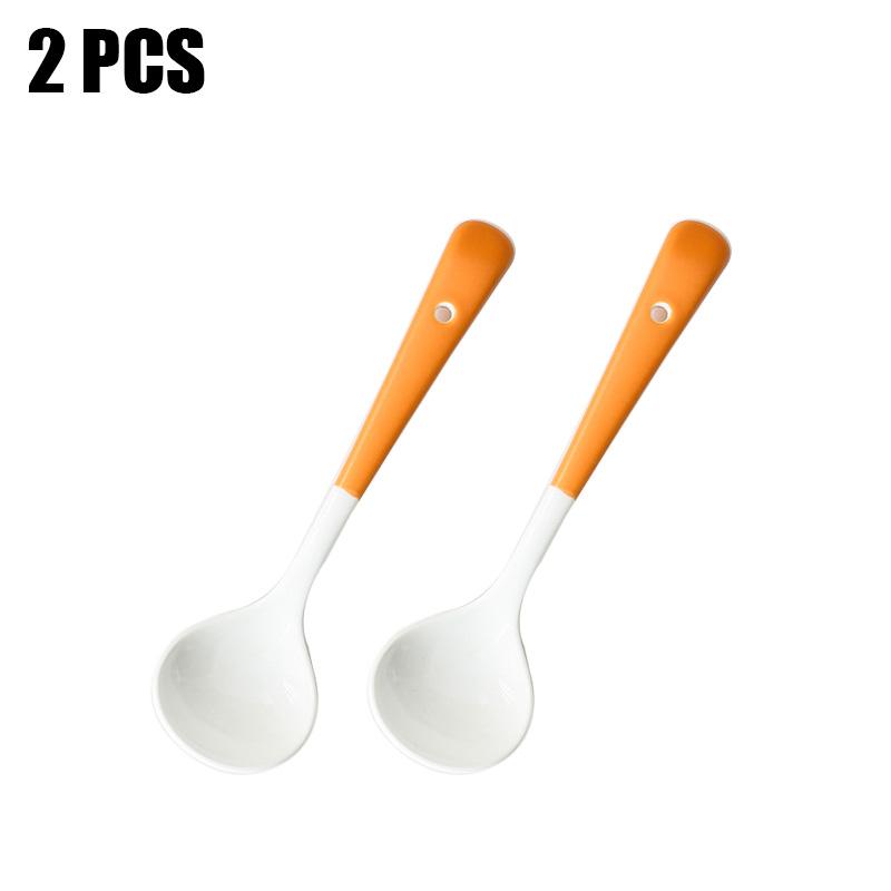 2 PCS Porcelain Soup Spoon Round-Bottom Ceramic Chinese Style Spoons for Home and Restaurant, Use for Coffee, Tea, Yogurt and Desserts, 6.7 inch