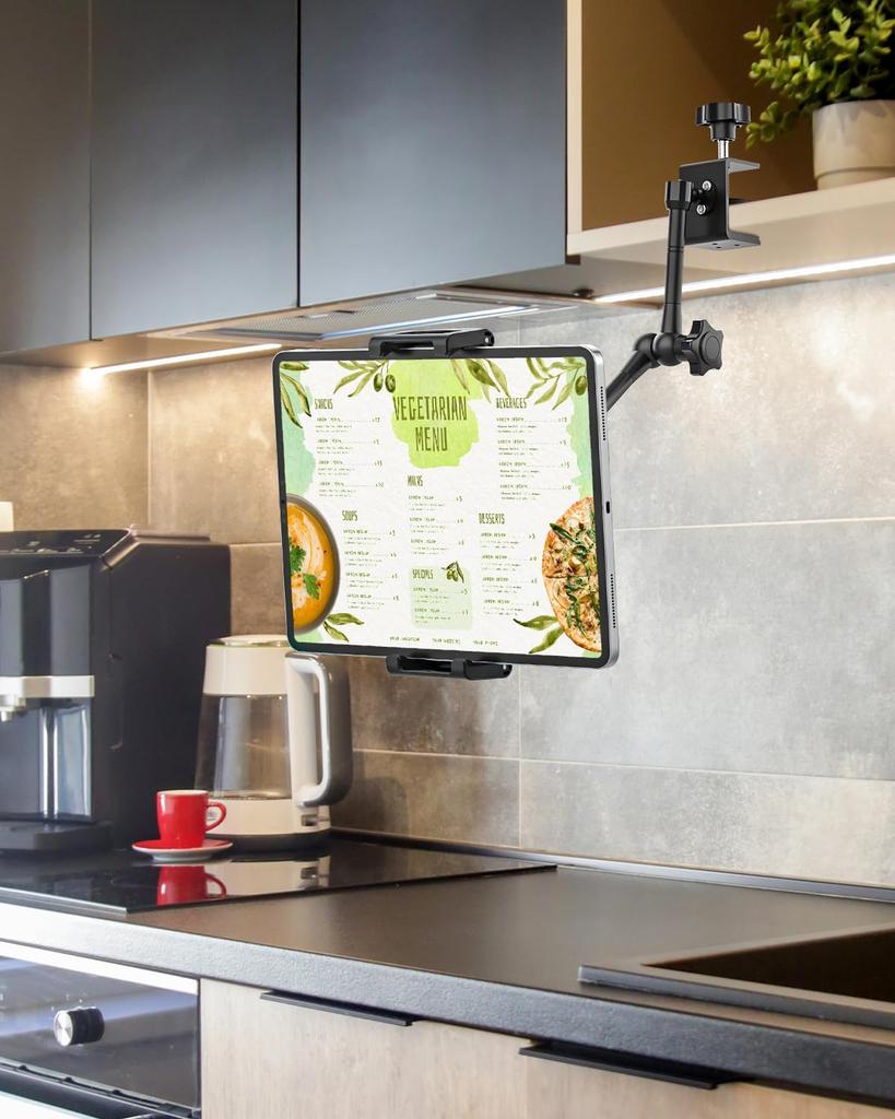 EXSHOW Tabletop Tablet Lightweight and Easy To Arm for Bedside Compact Fits Inch iPad Thick Stand, Store Aluminum, Dual-Stage Use, 360-Degree