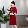2021 Autumn Retro Mid-Length Dress for Middle-Aged & Elderly Mothers - Youthful Mid-Sleeve Style for Wedding Toast