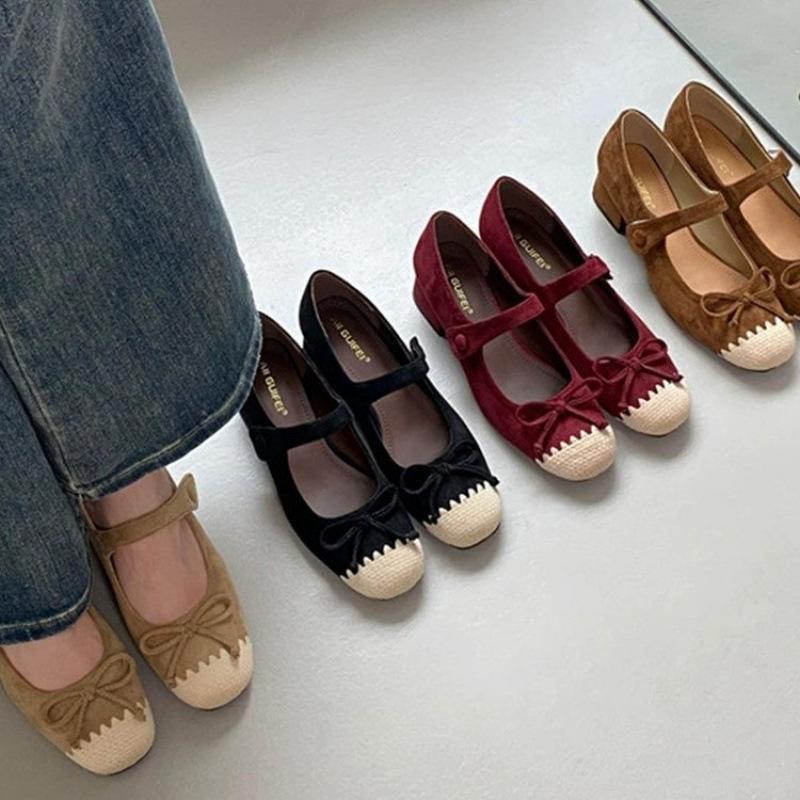 French Small Fragrant Splicing Round Head Thick Heel High Heel Single Shoes Temperament Versatile Commuter Mary Jane Shoes