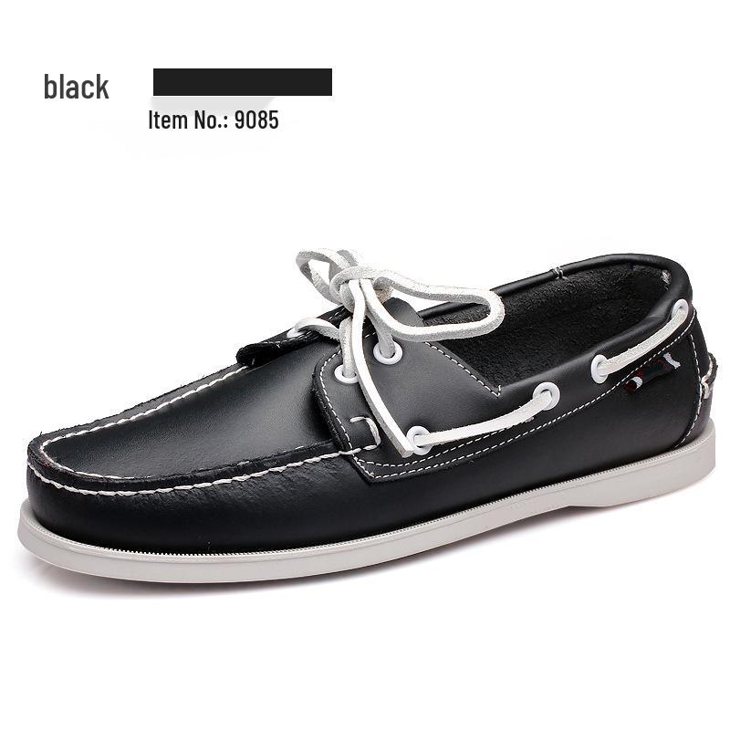 Plus Size Men's Casual Lace-Up Genuine Leather Boat Shoes with Rubber Sole for Driving