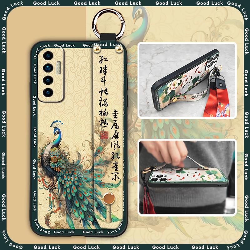 Modisches Armband Handyhülle Für Tecno Camon17P Silikon Lanyard Stoßfest Ältere Dame Handyhalter Anti-Knock Ring