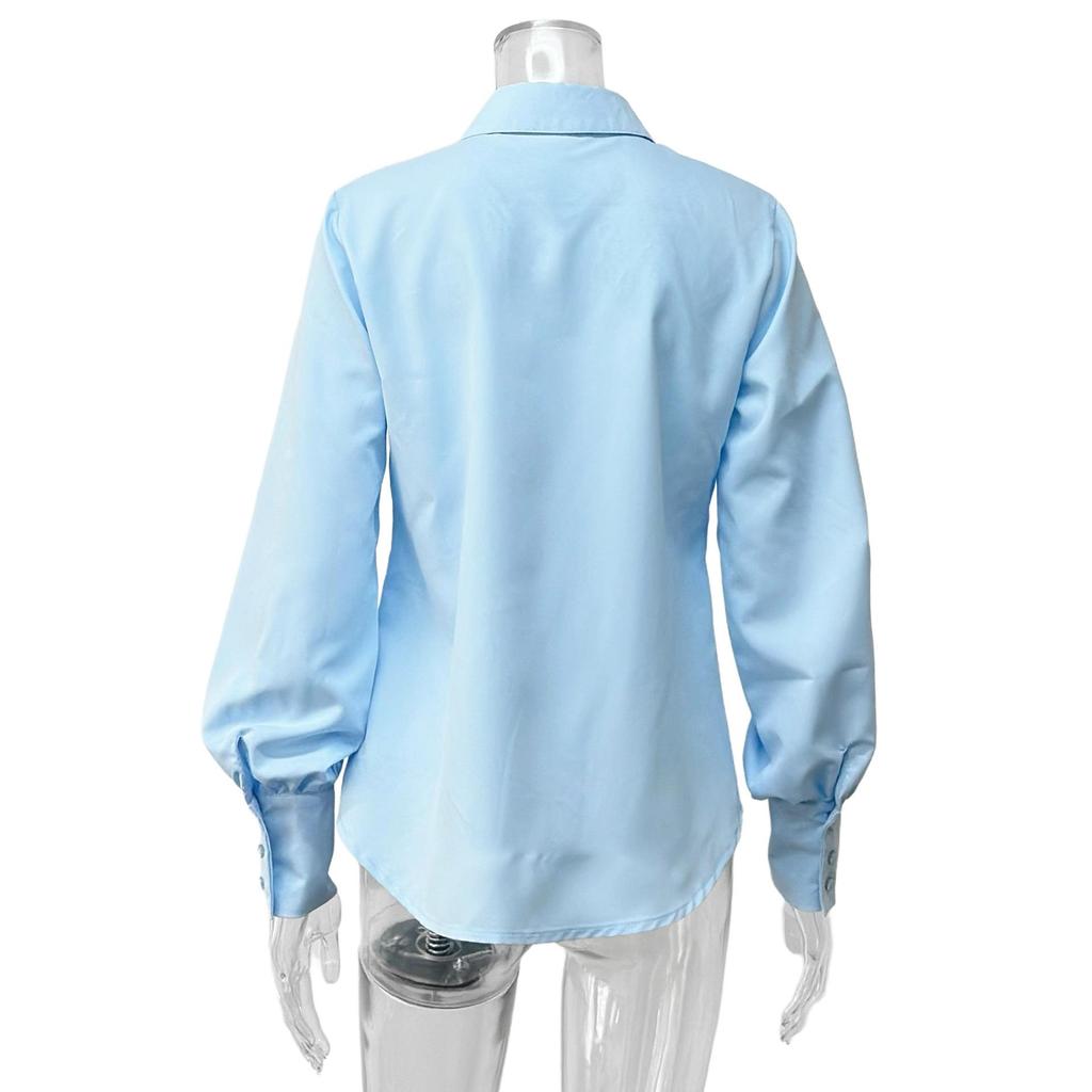 2026 Spring/Summer European & American Women's Solid Color Long Sleeve Lapel Shirt