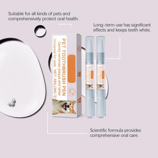 Yousheng 2 Pcs Pet Toothbrush Pen Teeth Cleaning Whitening Kit Breath Freshener Tartar Removal Dental Care Toothbrush Pen for Dogs Cats