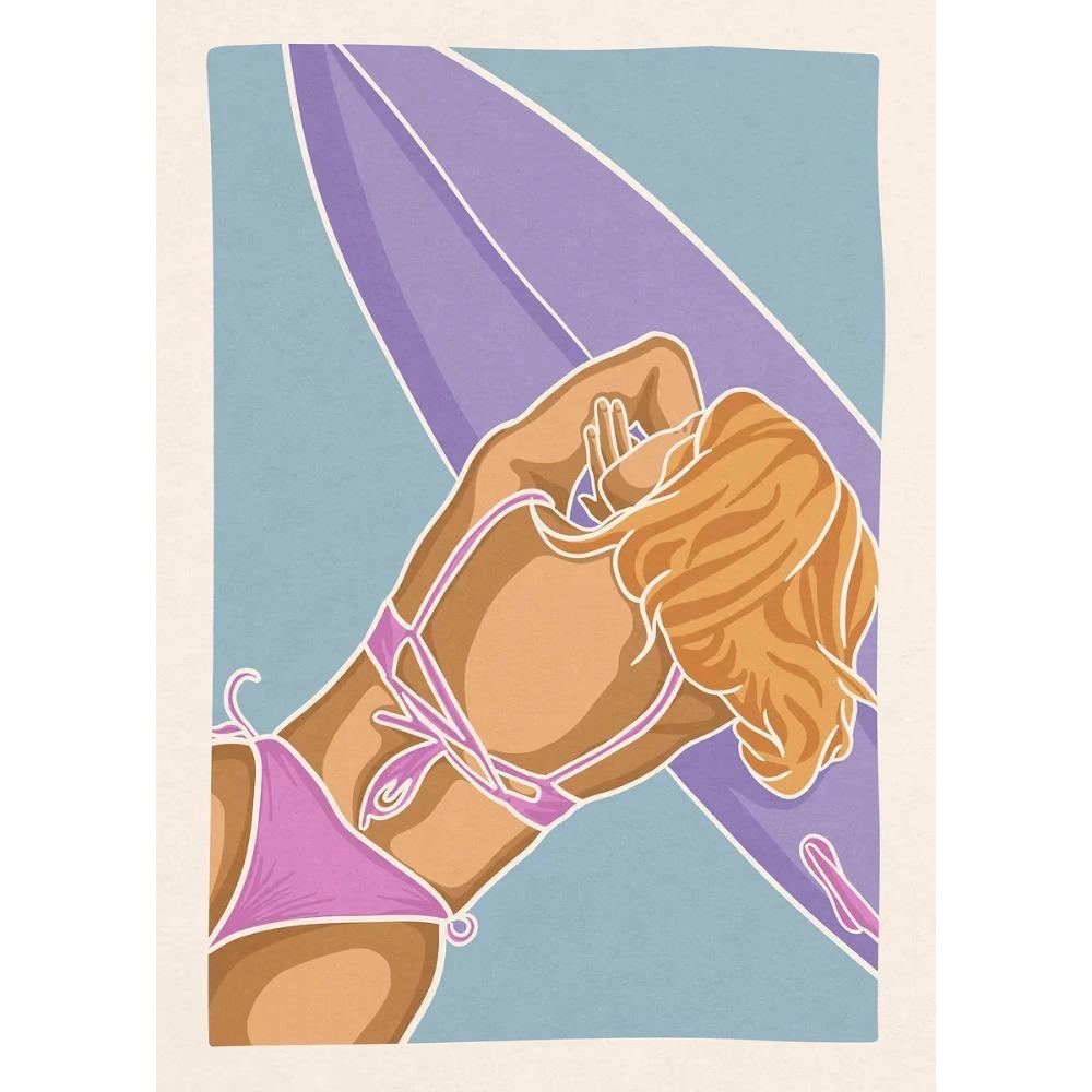 Minimalistische Surf-Mädchen Poster Meeresblick Strandhaus Drucke Leinwandbild Wandkunst Bilder Haus Sportliches Teenie-Mädchenzimmer Dekoration