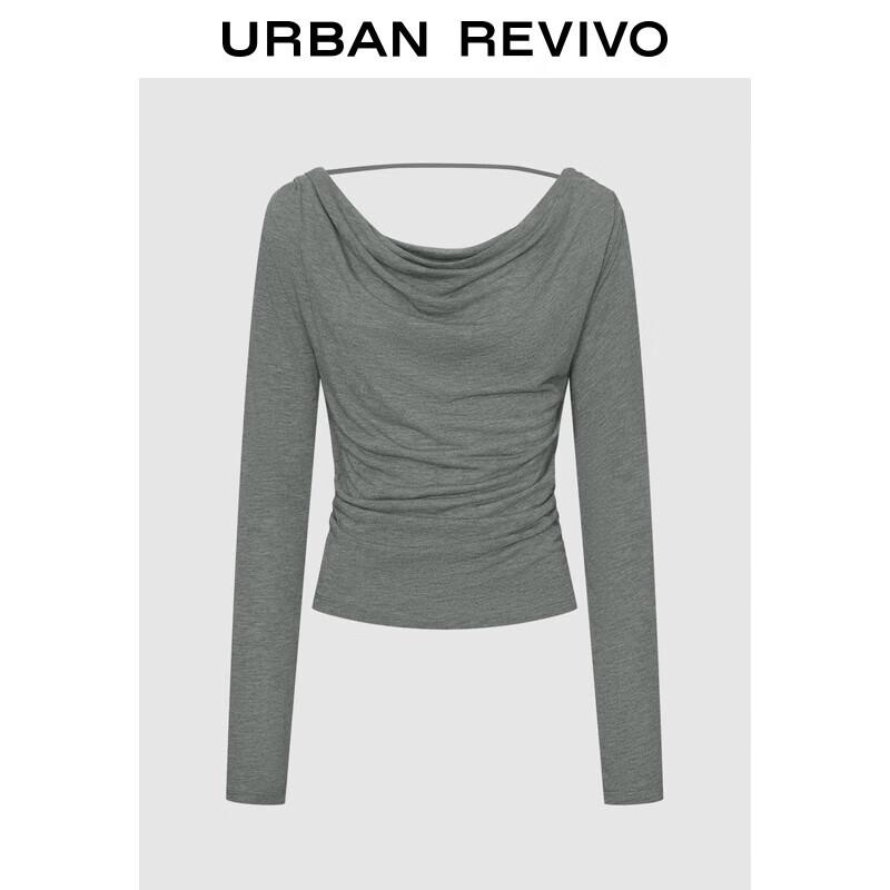 

UR 2025 Autumn Women s Elegant Cowl Neck Pleated Long-Sleeve T-Shirt L