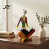 Handcrafted Sculptural Table Decor Abstract Reading Woman Statue, Metallic Head Colorful Lady Sculpture, Artistic Shelf Accents for Living Room Modern
