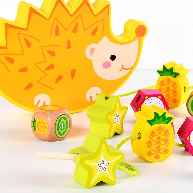 Children'S Hedgehog Fruit Balance Building Block Cartoon Stack Tower Stacking Music Large Particle Fruit Cognitive Beaded Educational Toy