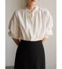 Early Autumn French Pleated Ruffle Stand Collar White Shirt for Women