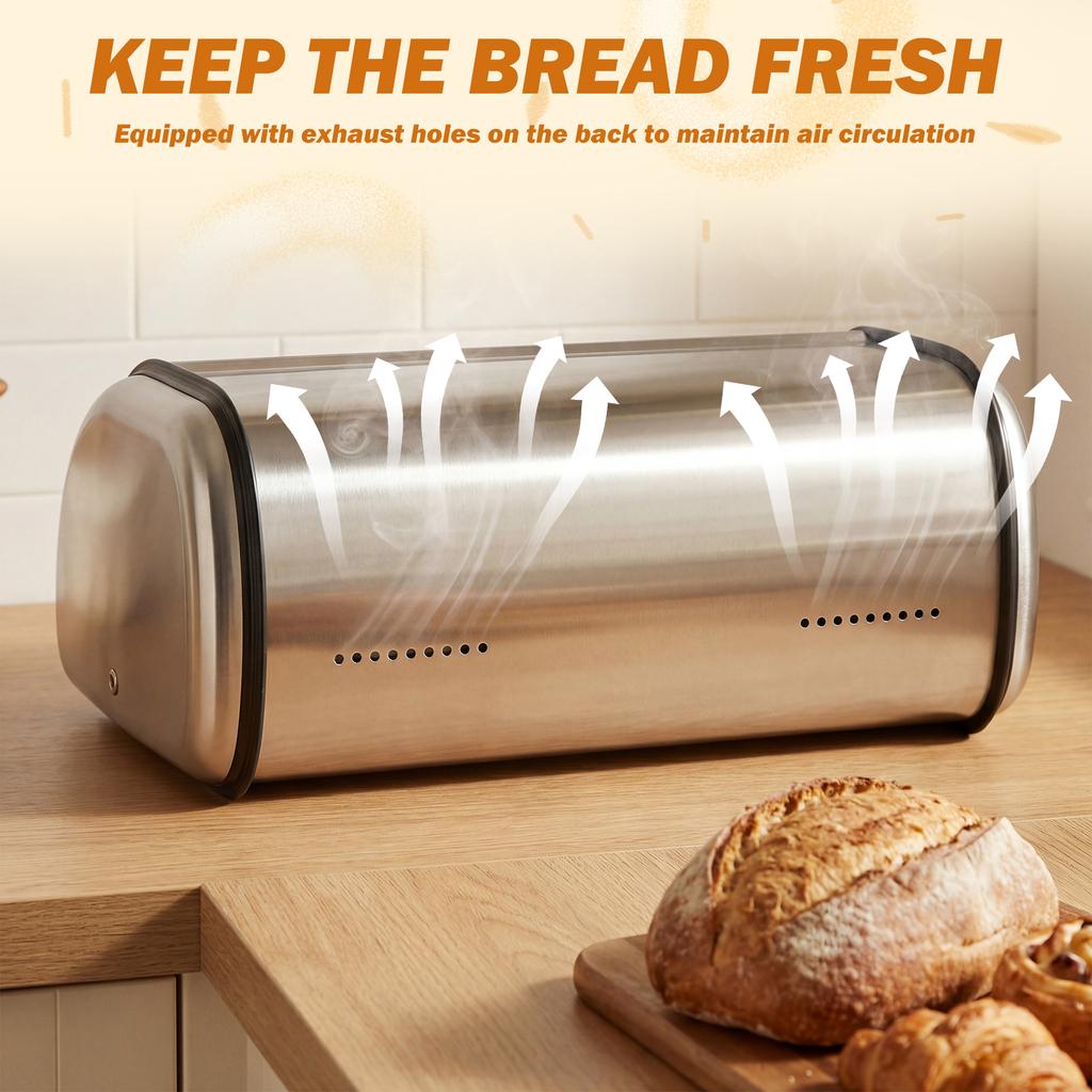 Stainless Steel Bread Box Large Capacity Cake Bin Dustproof Bakery Storage Container Flip Cover Food Keeping Fresh Box