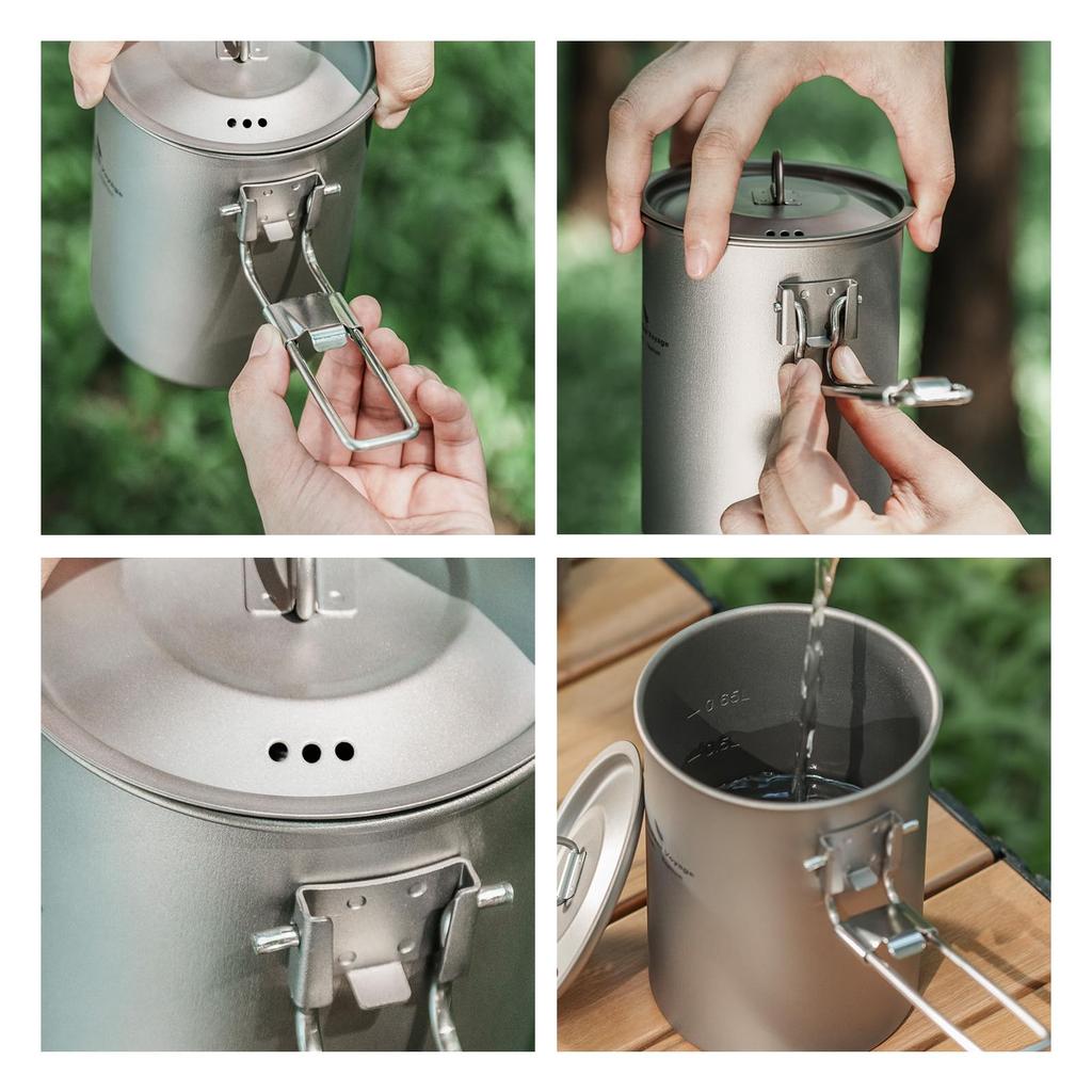 Boundless Voyage Titanium Cooker 900ml Suitable for Direct Folding Outdoor Camping Cooking with Storage Bag Mug, Flame, Lightweight, Compact, Handle,