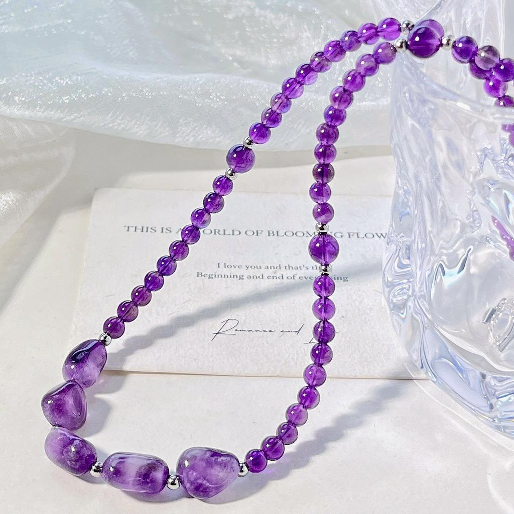 4Mm Natural Amethyst Design Clavicle Chain Necklace