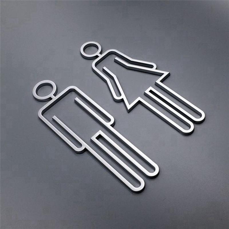 Good-Tips Toilet Sign Plate Wash Room Door Wall Label Sticker Wc Bathroom Signage Board Art Hotel Home Decor Easy Install Silver
