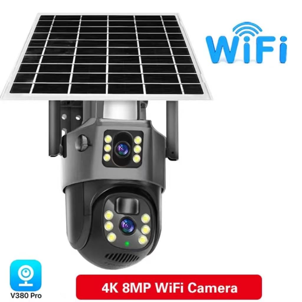 4G SIM Outdoor Camera 8MP WiFi with Solar Panel V380 Double Lens AI Auto Tracking Night Vision Two Way Audio CCTV Security Protection