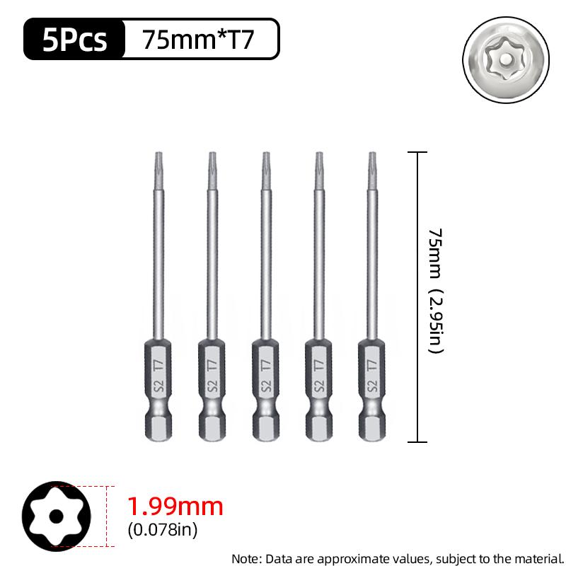 Μύτες Μαγνητικού Κατσαβιδιού Torx 75mm Ασφαλείας Αντιπαραβίασης Μύτη T6-T40 Κοίλη Κεφαλή Δαμασκηνιάς S2 1/4'' Εξάγωνο Χειρός Ηλεκτρικά Εργαλεία