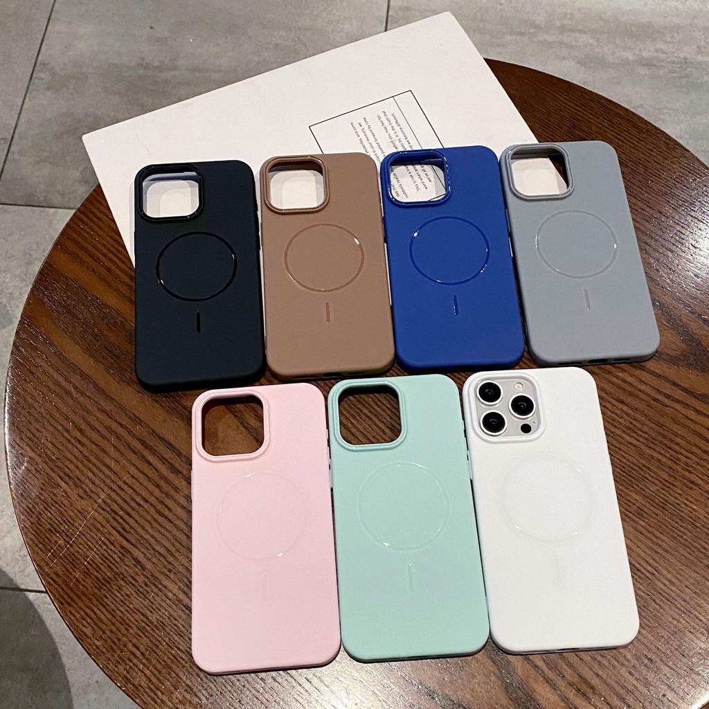 Applicable to Apple 16Pro max mobile phone case matte soft case fine ring magnetic suction iPhone17 solid color simple 14/15
