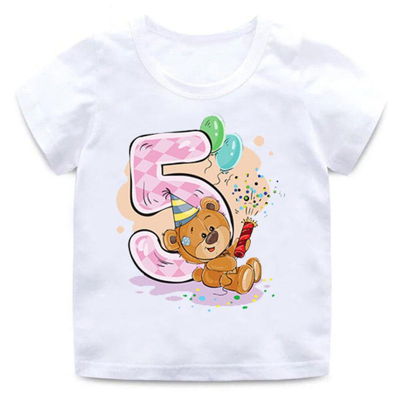 Unisex Childrens Cartoon Bear TShirt Short Sleeve round Neck Numbers 112 Years Old Kids Casual Fashion Clothing