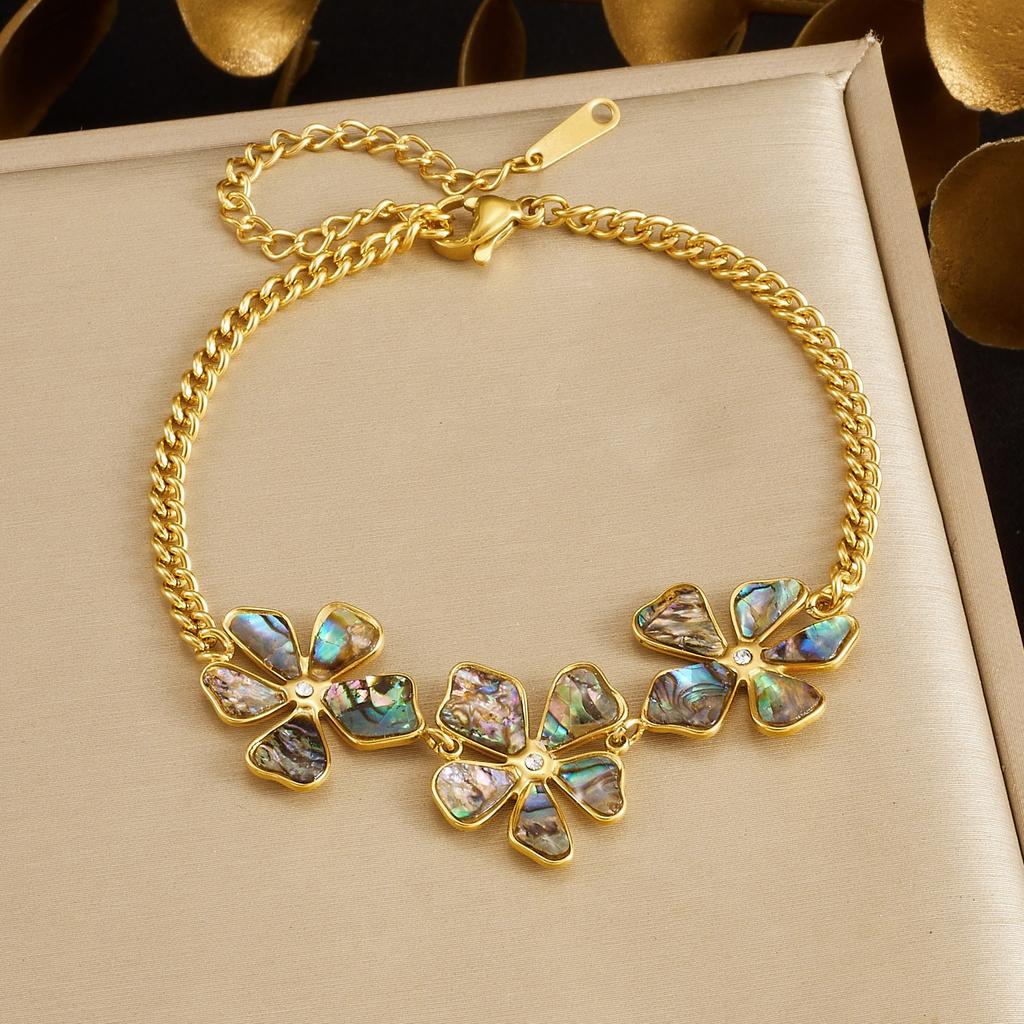 DIEYURO 316L Stainless Steel Luxury Vintage Abalone Shell Flower For Women Classic Waterproof Neck Chain Jewelry Glamorous