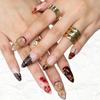 39-Piece Gold-Plated Almond-Shaped Nail Tips: Autumn/Winter 3D Flowers, Lace & Cherry Design.