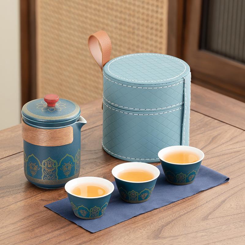 Portable indoor and outdoor tea making ceramic gift travel tea set