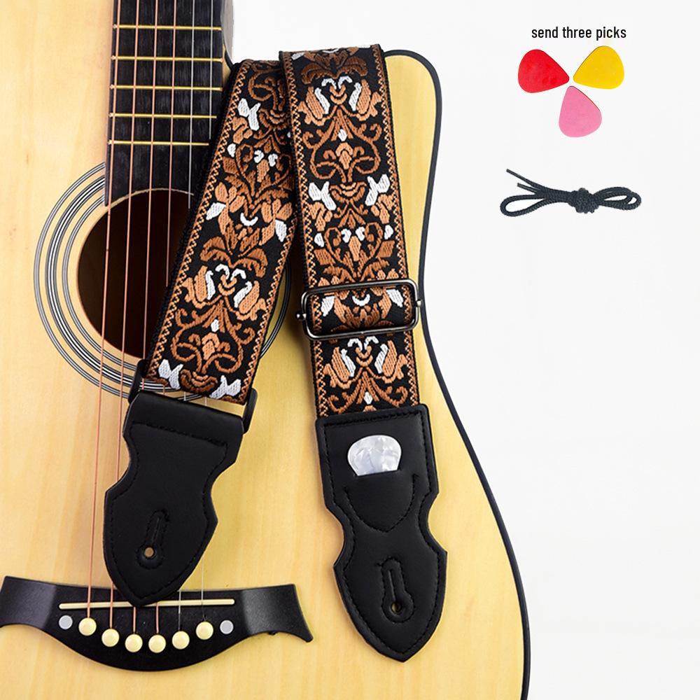 Retro Ethnic Embroidered Guitar Strap - Wooden and Electric, Polyester Printing, UK Style