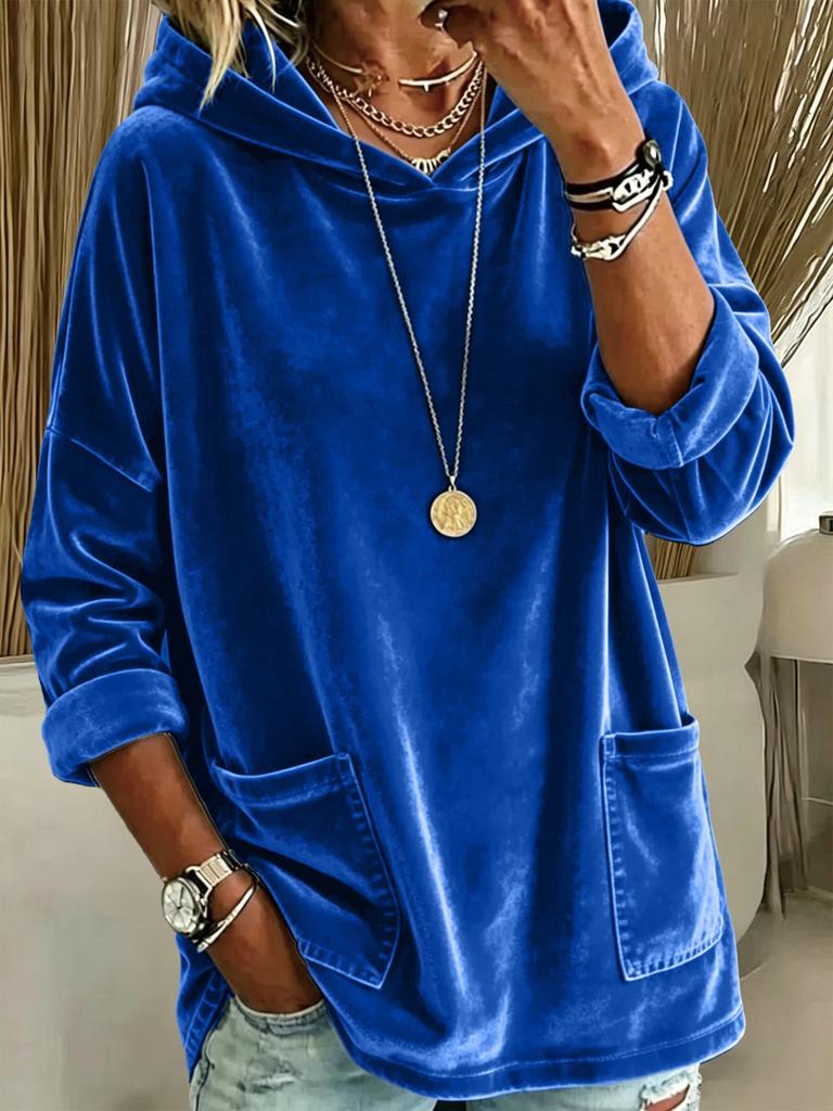 European and American new casual fashion hooded loose suede pocket solid color long-sleeved women's pullover sweater
