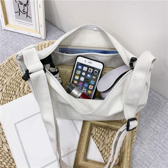 Women Crossbody Bag Canvas Large Capacity Portable Solid Color Female Single Shoulder Messenger Bag Shopping Use