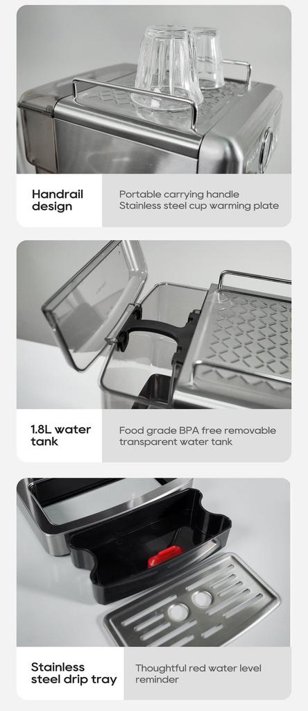 HiBREW H10A Halbautomatische Espressokaffeemaschine, 20 Bar, Kalt-/Heißkaffeemaschine, Temperatur Einstellbar, Milchaufschäumer