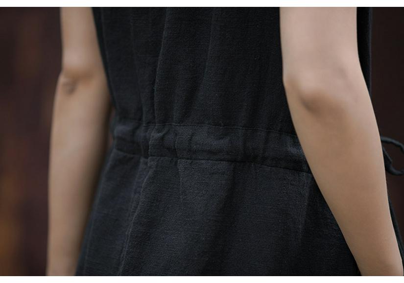 2025 Autumn/Winter Women's Cotton & Linen Ramie Tie-Up Sleeveless Dress - Long Artistic Skirt for Home & Travel