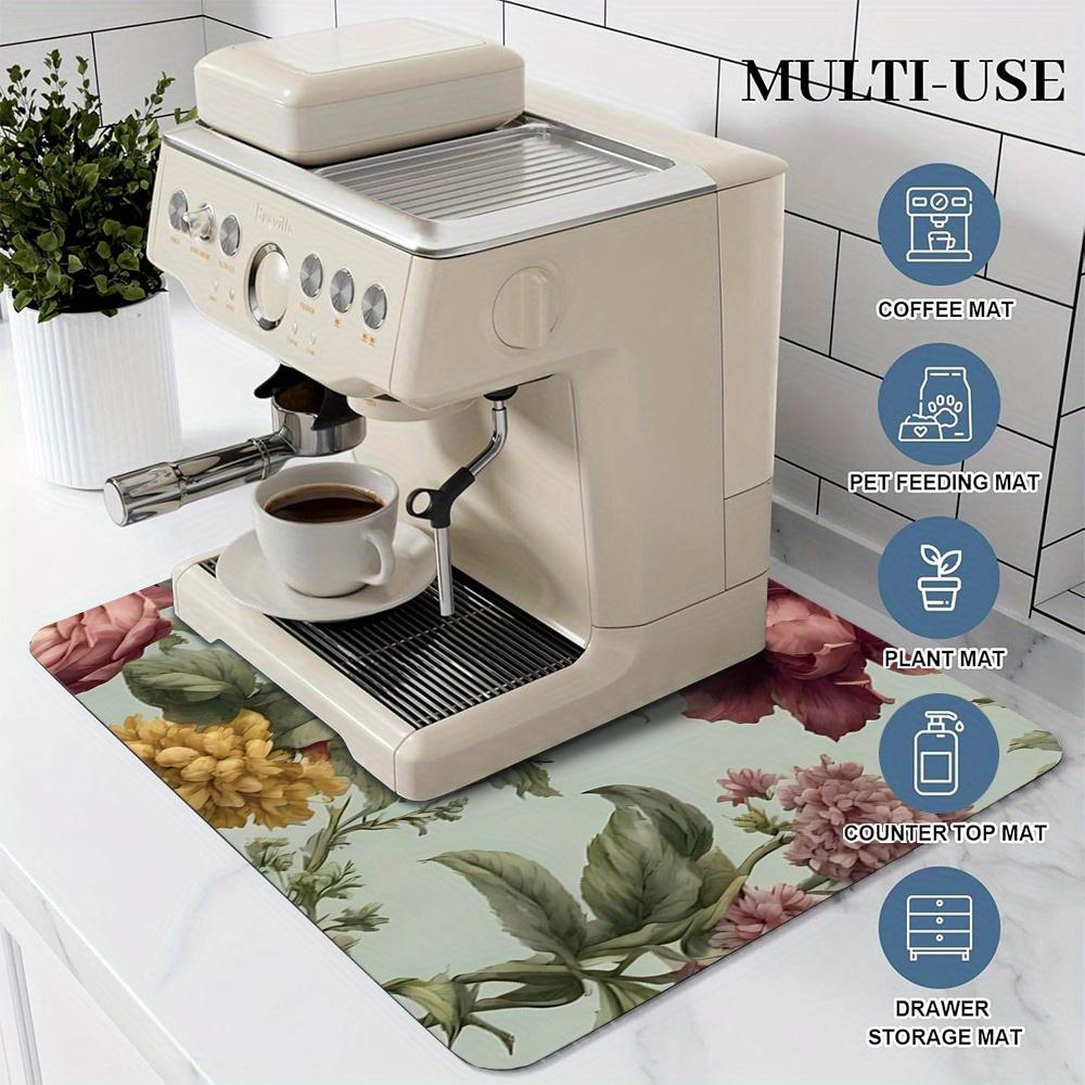 1Pcs Rubber Drying Mat With Rose Floral For Coffee Shop Restaurant Kitchen Carpet Tableware Durable Diatom Mud Table Mat Pet Mat