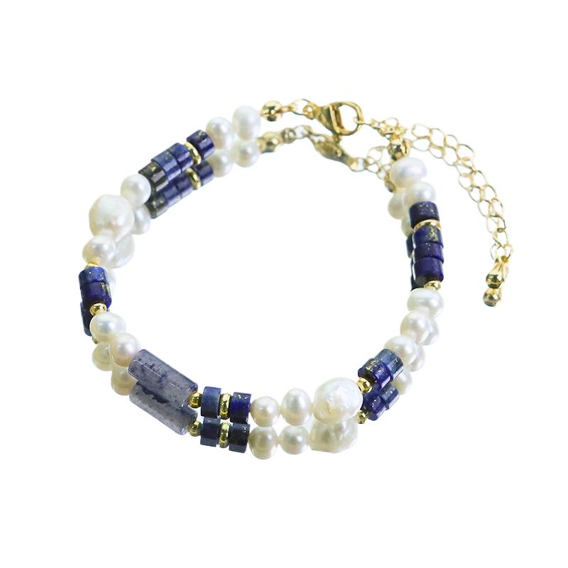 Natural Freshwater Pearl Lapis Lazuli Beaded Bracelet for Women Daily Office Wedding Party Pearl Bracelet Bohemian Jewelry
