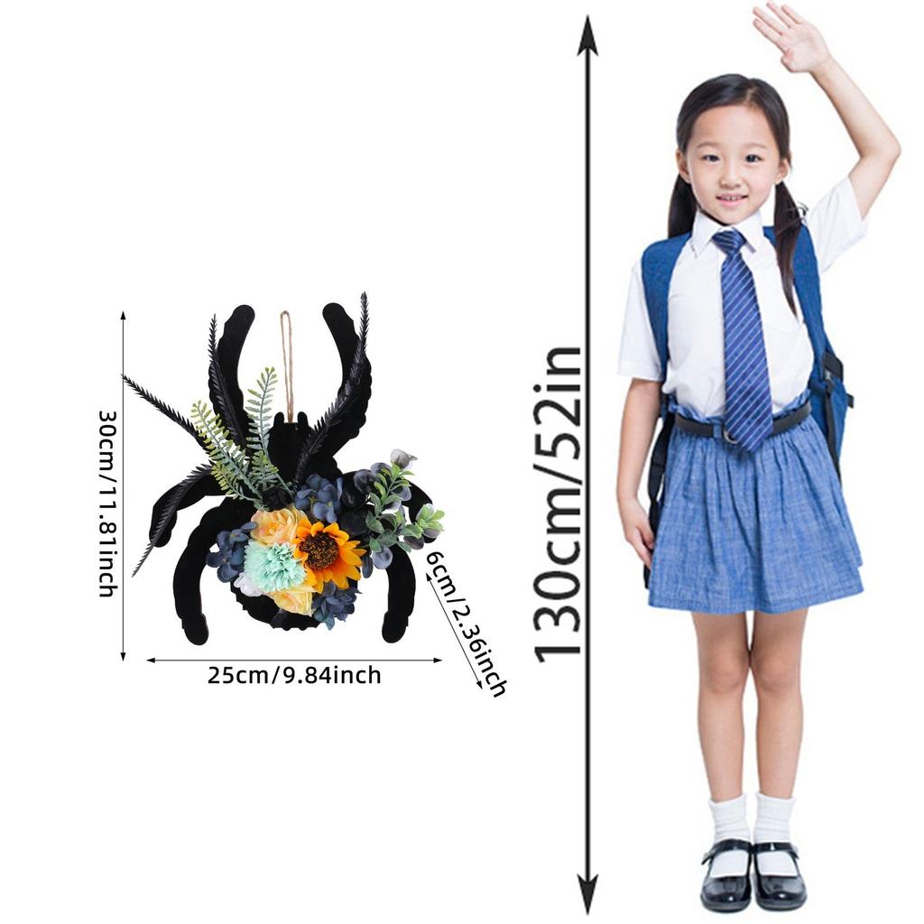 3D Spider Wooden Plaque Door Hanging Flower Wreath, Plaque Door Hanging Festive Atmosphere Decorative Vine Circle Wall Hanging