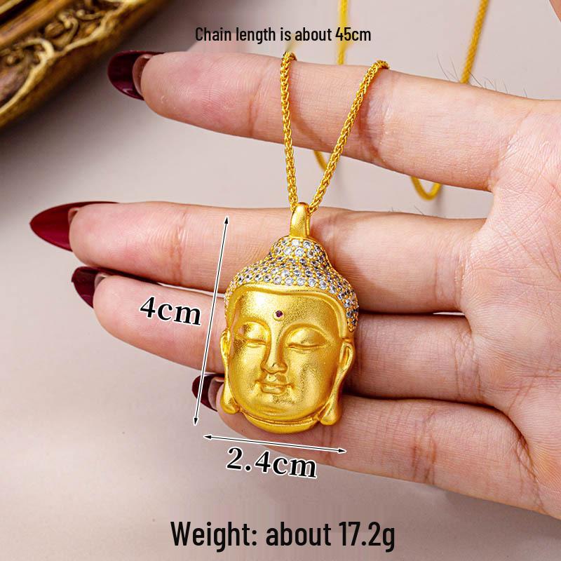 Collier Tête de Bouddha Vietnamien Vintage Tendance avec Accents Diamant - Finition Or Sablé, Rétention de Couleur Haut de Gamme