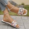 2025 Summer New Large Flat Square Rhinestone Slippers Women's Beach Sandals