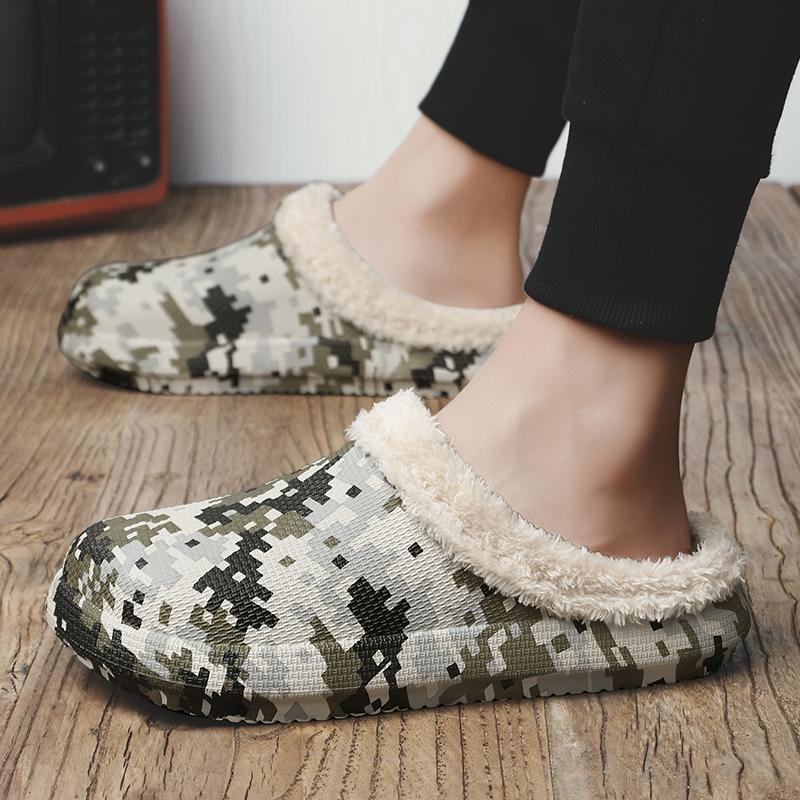 Fashion Men Slippers Winter Warm Furry Slippers Waterproof Indoor Home Cotton Shoes Fur Loafers Casual Plush Shoes Winter House Footwear