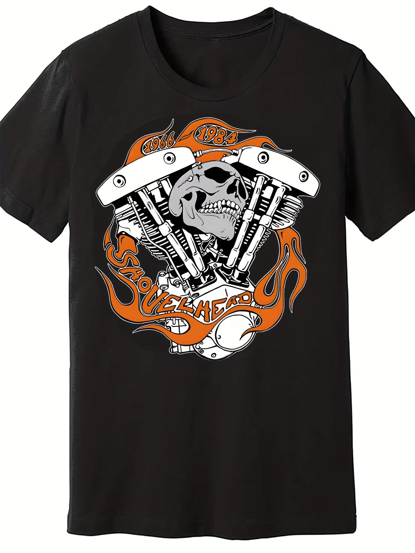 

Men S Vintage 1966-1984 Shovelhead Motorcycle T-Shirt Black Soft Comfortable Short-Sleeve Tee with Skull Flame Classic Fit - ... S разноцветный