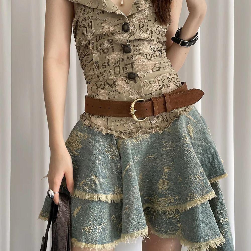 Heavy-Duty Wide Waist Belt Vintage Dress Jeans Belt American Women's Belt  Streetwear