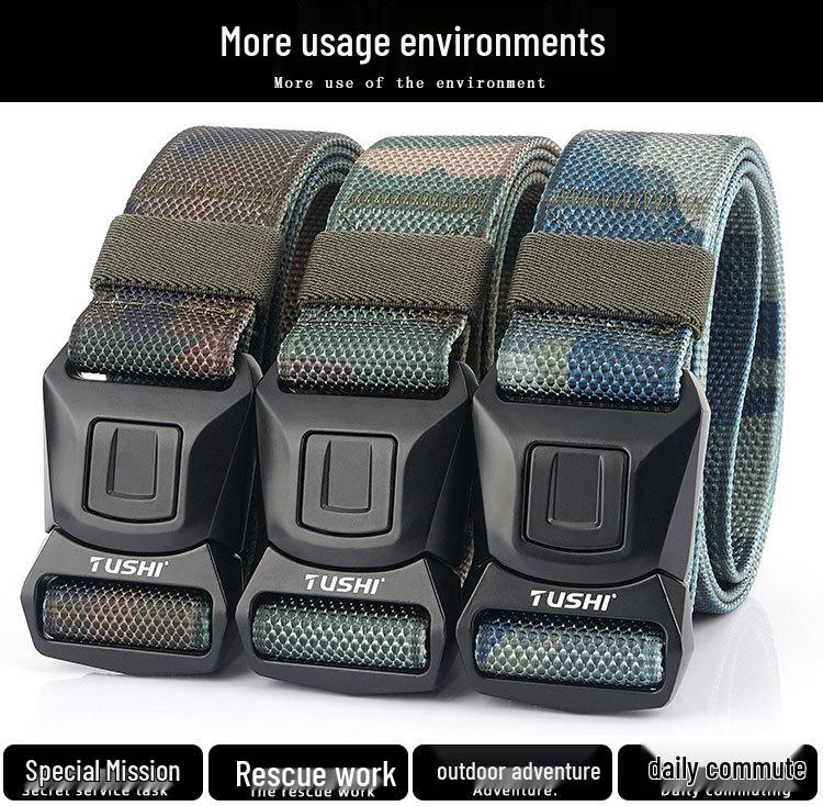 Men's 2020 Nylon Tactical Belt with Safety Buckle for Outdoor Sports & Combat