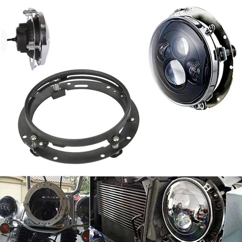 Upgraded 7" Headlight Mounting Bracket Aluminum Round Rings for Motorcycle Car