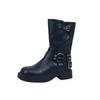 Gothic Buckle Platform Ankle Boots Women Combat Boots with Studs Winter Brown Mid-calf Boots for Women Motorcycle Botas Mujer