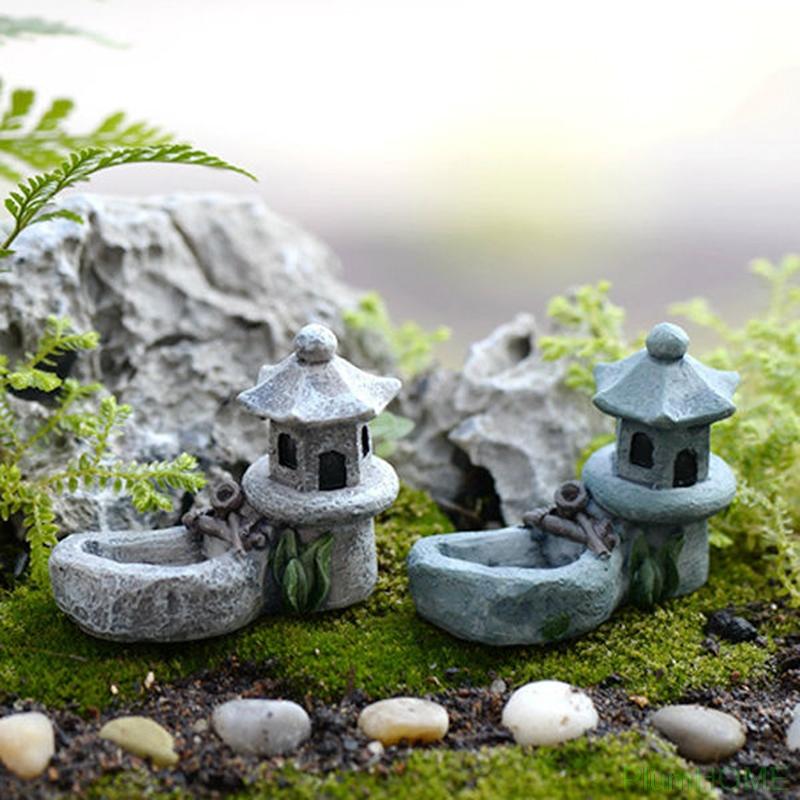 Mini Retro Pond Tower Resin Craft Fairy Garden Decor Figurines Toys DIY Miniatures Terrarium Micro Landscape Home Ornaments