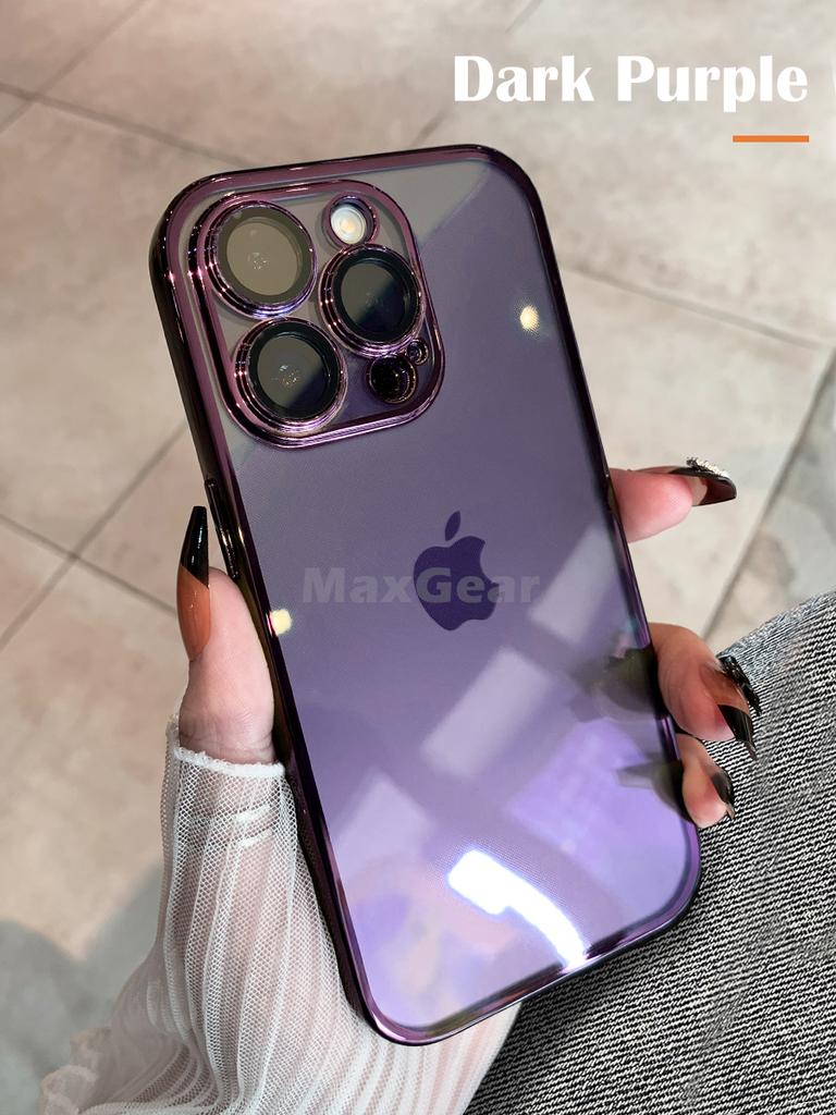 Luxury Plating Bumper Silicon Clear Case For iPhone 16 15 14 13 11 12 Pro Max Mini XR X XS Plus Purple Soft Shockproof Cover