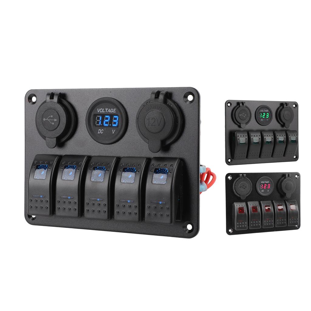 Schalttafel DC 12 bis 24 V 5-Gang Aluminiumlegierung IP65 Wasserdicht Vorverdrahtete Wippschaltertafel mit