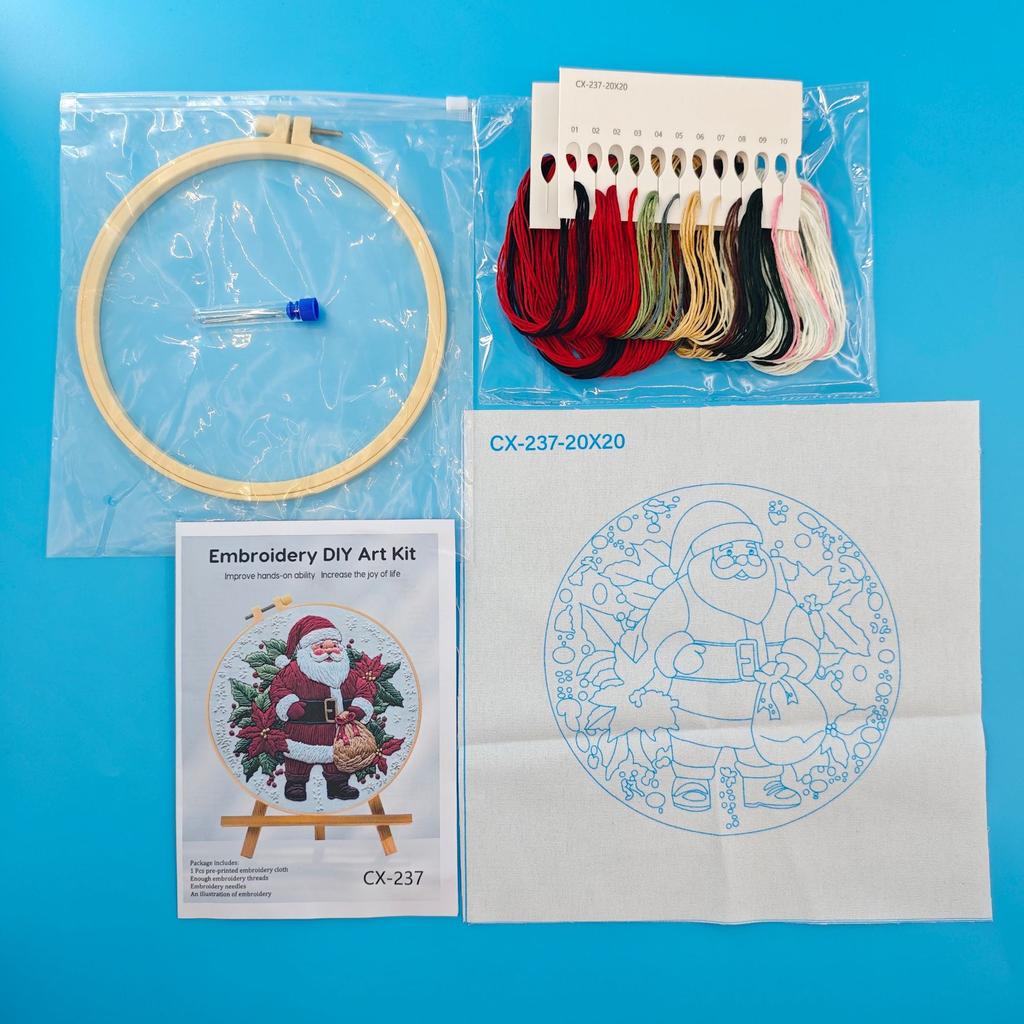 1set Santa Claus Embroidery Tool Kit - DIY Embroidery Materials and Tools Included, Suitable for Beginners, Hand Embroidery Fabric Material Set