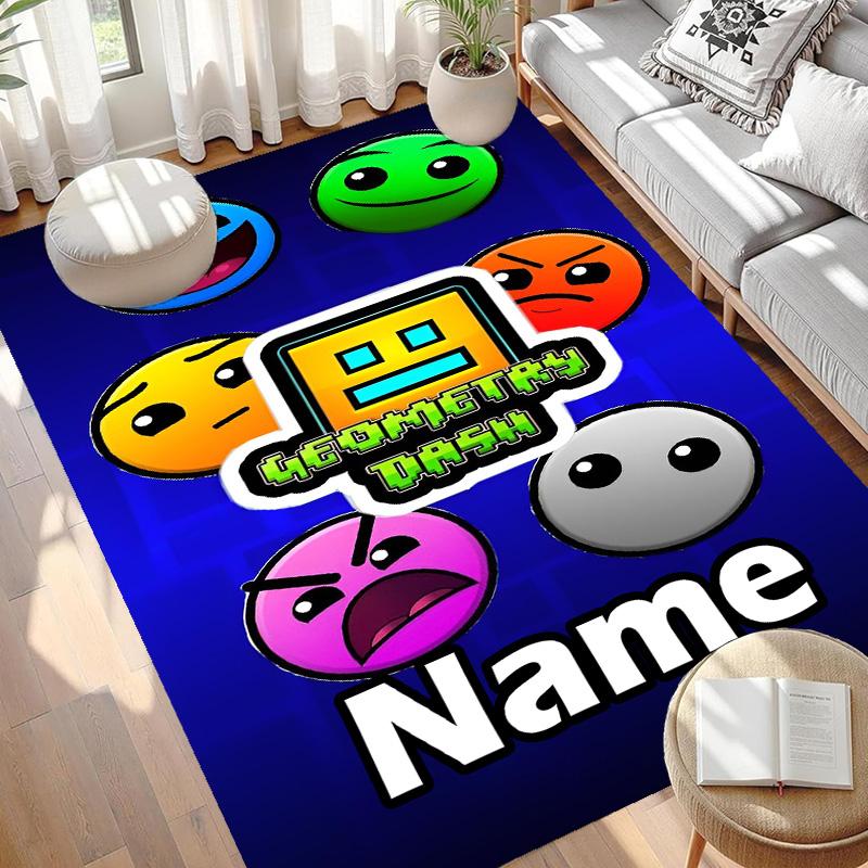 Custom Name Personalized Geometry Dash Print Carpet, Versatile Home Decor Rug, for Playroom, Apartment, Balcony, Entryway, Hallway Gift
