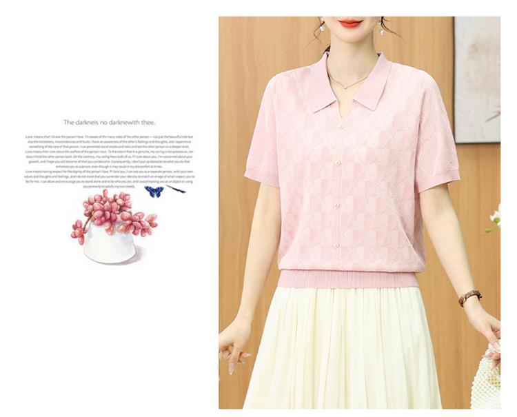 2025 Summer Ice Silk Cool Knit Short Sleeve Top for Middle-Aged & Elderly Women