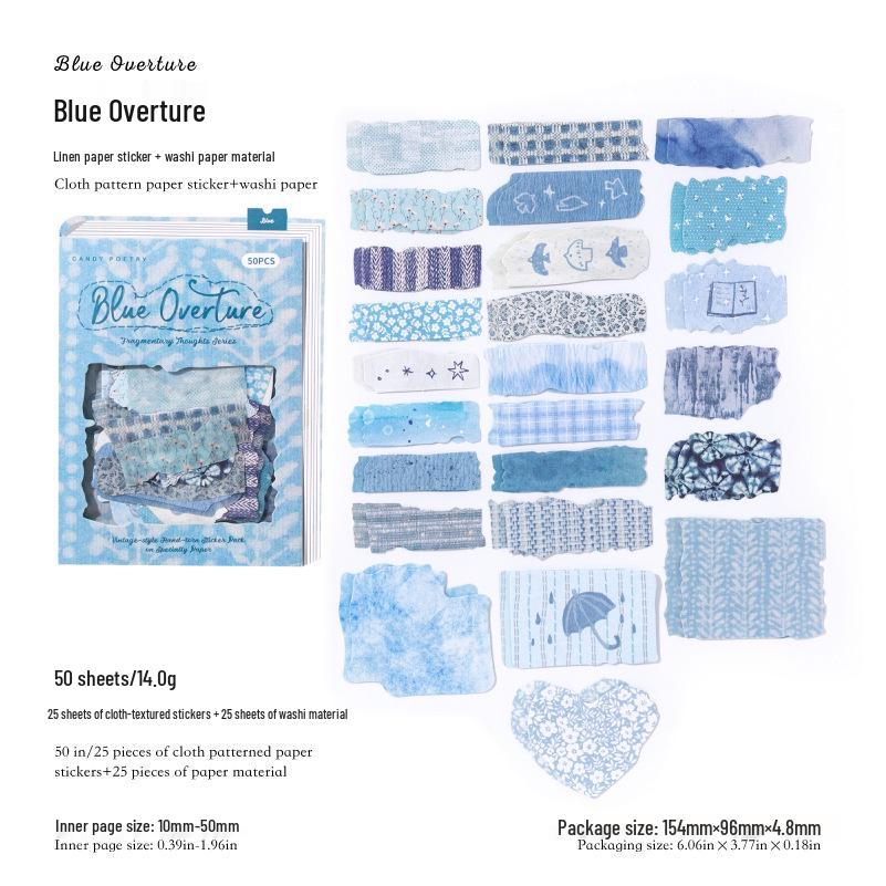 Retro Fragmented Fabric Hand-Tear Base Stickers: Sugar Poetry DIY Journal Collage Pack