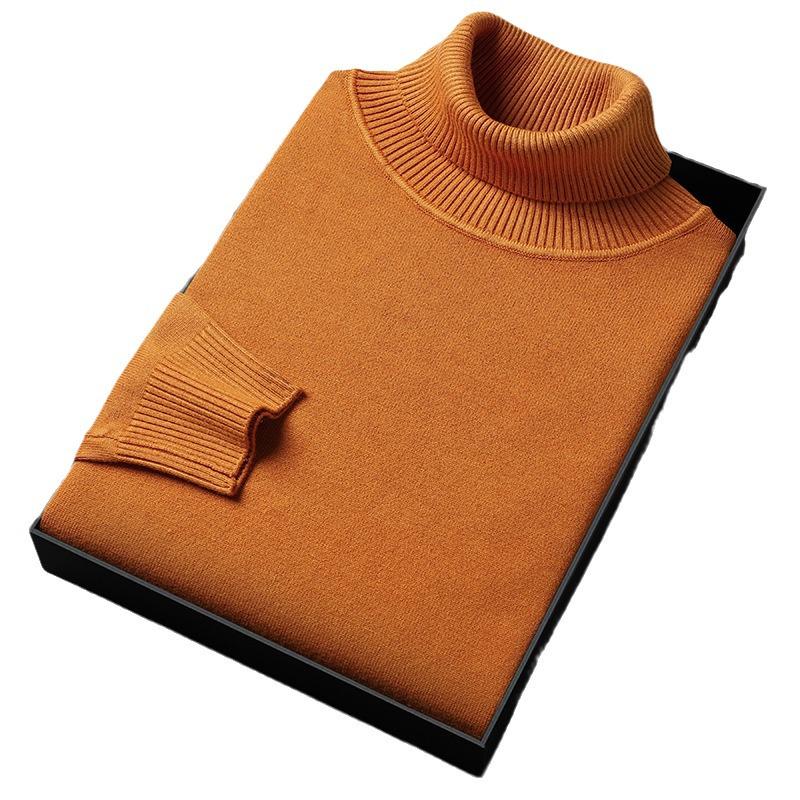Men's Winter High Neck Knitted Sweater - Thick Warm Pullover for Middle-Aged and Young Adults