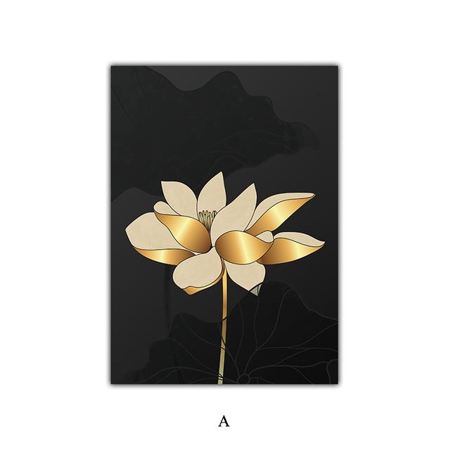

Золотой и черный лотос, новый китайский минималистский абстрактный лист, цветок, настенная живопись на холсте, печать плакатов, изображение для домашнего декора 21*30cm
