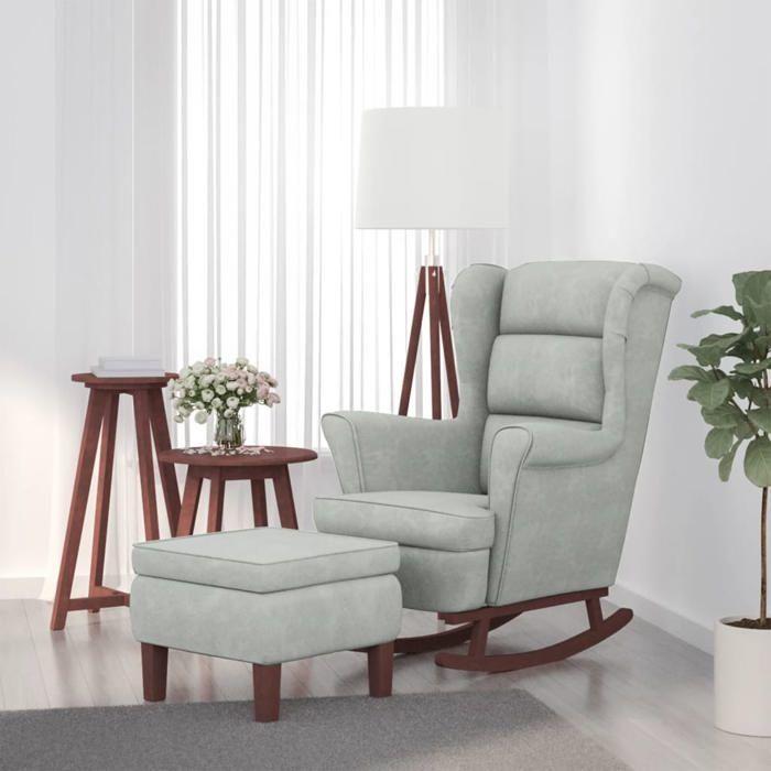 VidaXL Chaise à Bascule avec Pieds en Bois et Tabouret Fauteuil de Salon Relaxation Meuble de Salle de Séjour Chambre 3121230